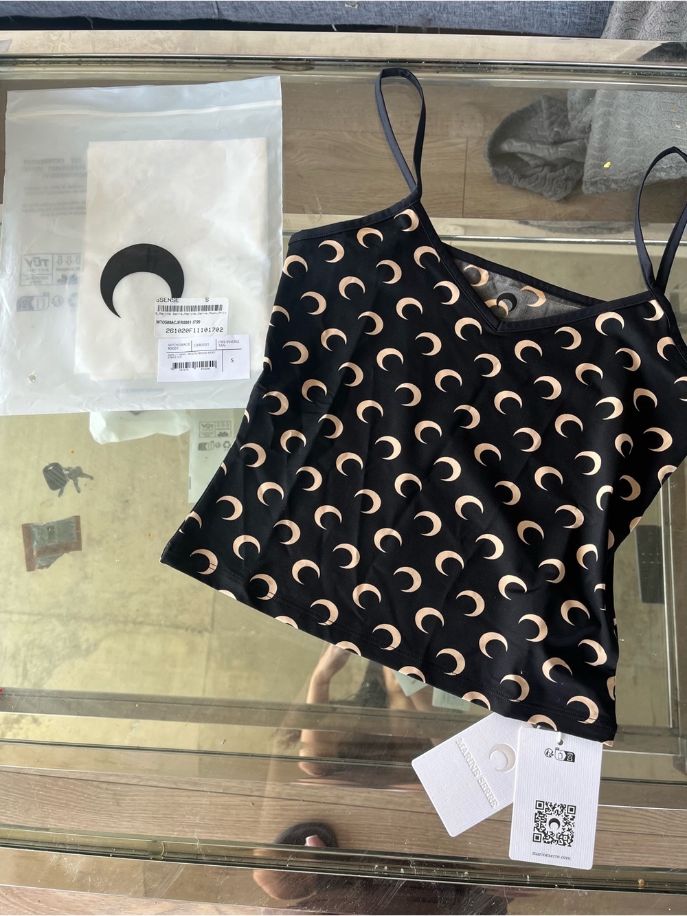 Marine Serre Black Crescent Moon Print Cami